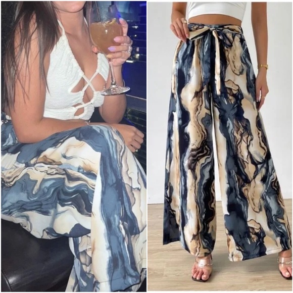 Boho Watercolor Print Wide Leg Palazzo Lounge Pants - Picture 1 of 5